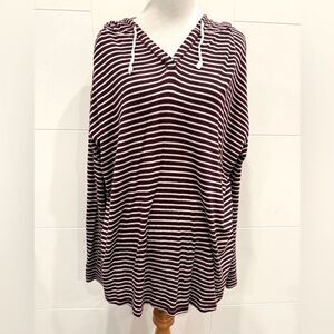 Burgundy and White Striped Knit Top